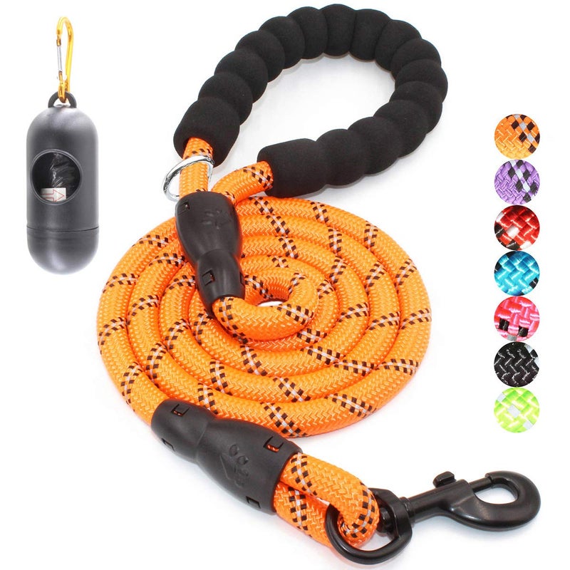 BAAPET 2/4/5/6 FT Dog Leash with Comfortable Padded Handle and Highly Reflective Threads for Small Medium and Large Dogs (6FT-1/2'', Orange) - Image 1